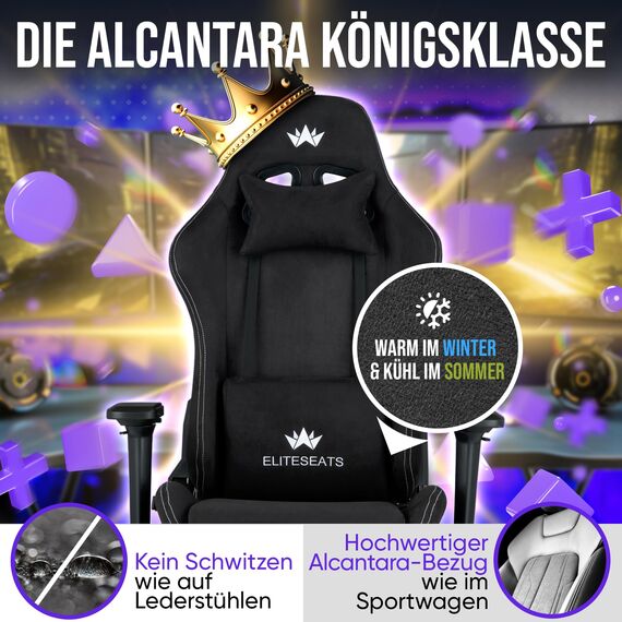 ELITESEATS Gaming Stuhl Ergonomisch [TESTSIEGER] Kratzerfreie Rollen Atmungsaktiv, 4D-Armlehnen, mit Fußstütze | Ergonomischer Gamingstuhl Stoff 150 kg Belastbarkeit | Gaming Chair | Gaming Sessel