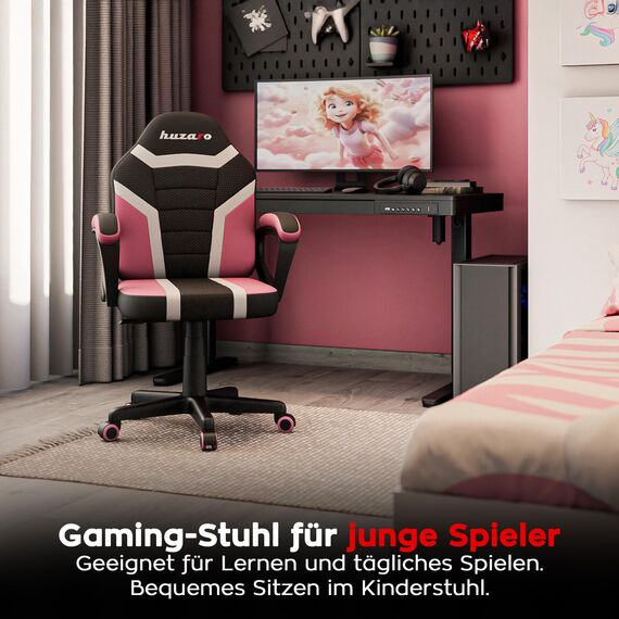huzaro Ranger 1.0 - PC Stuhl Gaming Zocker Stuhl – Kinderschreibtischstuhl & Gaming Stuhl Kinder - Schreibtisch Höhenverstellbar Kinder, Schreibtischstuhl Jugendliche Jungen - Rosa