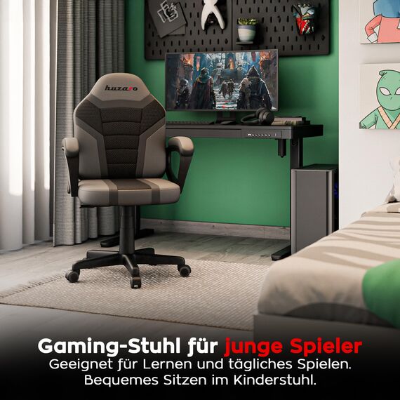 huzaro Ranger 1.0 - PC Stuhl Gaming Zocker Stuhl - Kinderschreibtischstuhl & Gaming Stuhl Kinder - Schreibtisch Höhenverstellbar Kinder, Schreibtischstuhl Jugendliche Jungen - Grau