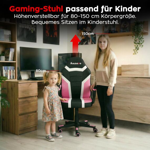 huzaro Ranger 1.0 - PC Stuhl Gaming Zocker Stuhl – Kinderschreibtischstuhl & Gaming Stuhl Kinder - Schreibtisch Höhenverstellbar Kinder, Schreibtischstuhl Jugendliche Jungen - Rosa