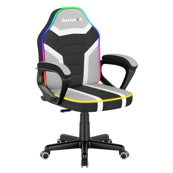 huzaro Ranger 1.0 RGB Kinderschreibtischstuhl mit LED-Beleuchtung - ergonomischer Drehstuhl für Lernen und Spielen - höhenverstellbar für Kinder 80–150 cm - atmungsaktiver Stoff - leise Rollen - Grau
