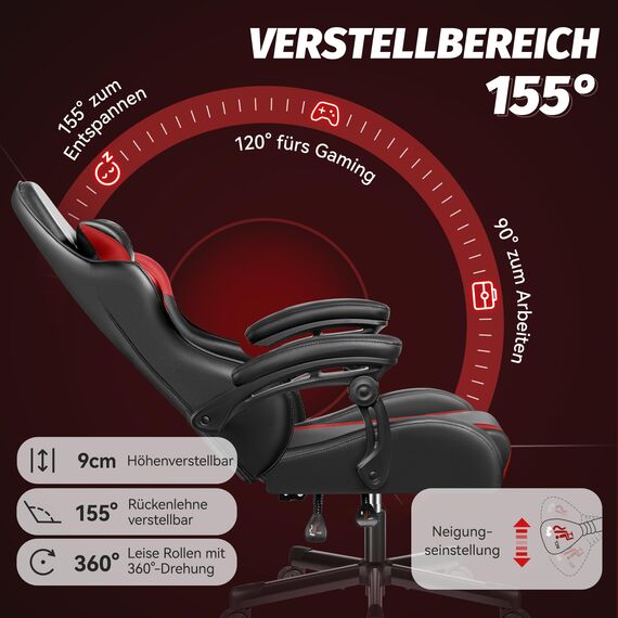 DoChair Gaming Stuhl Ergonomischer mit Fußstütze Kopfstütze und Lordosenstütz Höhenverstellbar Gepolstert Gamingstuhl Verstellbarer und Drehbarer PC-Stuhl