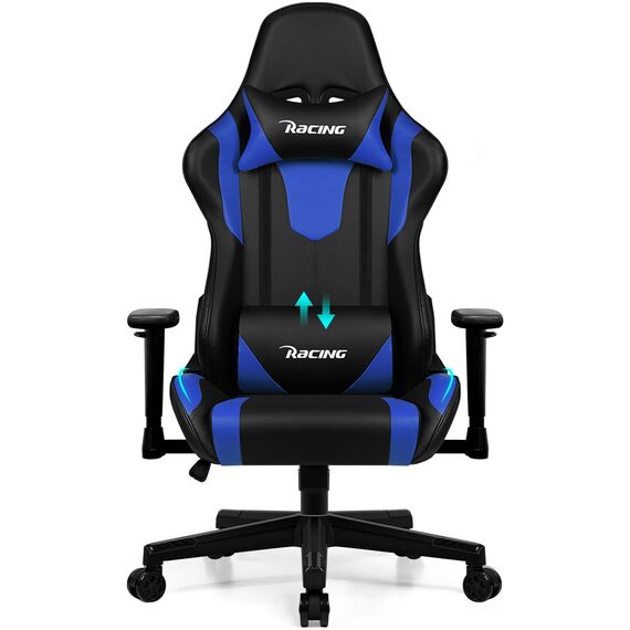 Homimaster Gaming Stuhl, Bürostuhl Ergonomisch mit verstellbare Lendenkissen, Kopfkissen und Armlehnen, Gaming Chair Gepolstert, Gamer Stuhl Wippfunktion, Gaming Stuhl 150 kg Belastbarkeit