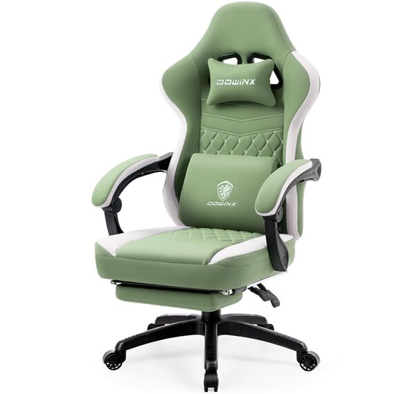 Dowinx Gaming Stuhl Stoff mit Taschenfederkissen, Verstellbarer Gaming Sessel mit Fußstütze, Ergonomischer PC Stuhl Gamer Stuhl Bürostuhl 150 kg belastbarkeit, Grün