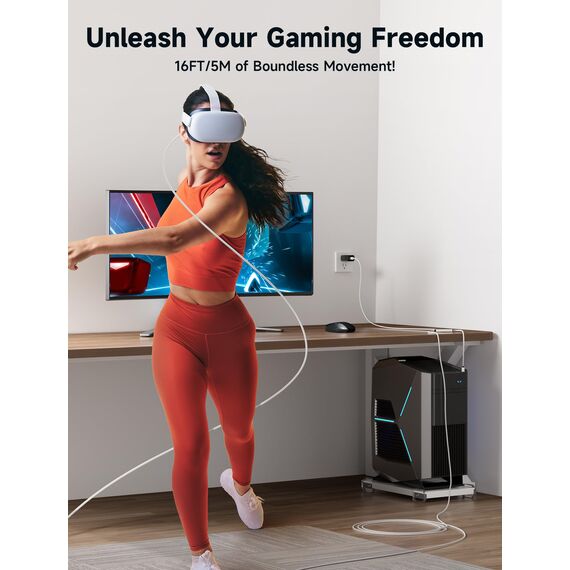 JSAUX Link Kabel 5M mit Ladefunktion Kompatibel mit Meta Quest 3S/Quest 3/2/Pro Zubehör【 Aufladen während des Spielens】 10Gbps High Speed USB 3.0 Ladekabel kompatibel mit Pico 4, PC VR, Steam VR