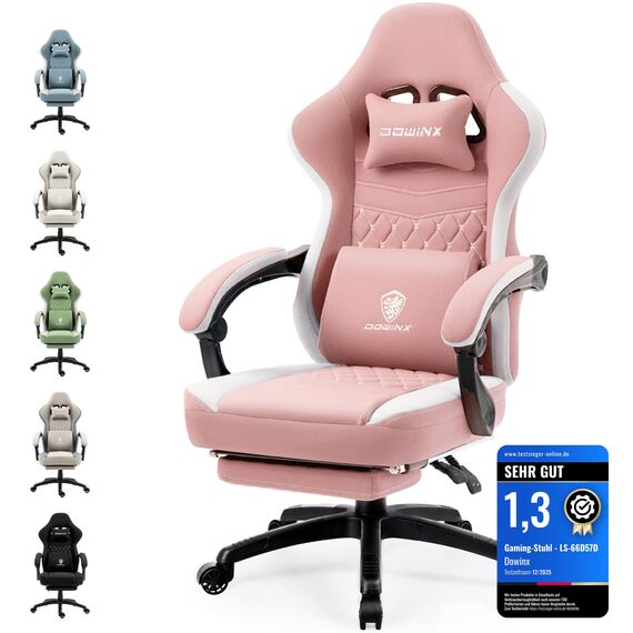 Dowinx Gaming Stuhl mit Taschenfederkissen, Verstellbarer Gaming Sessel mit Fußstütze, Ergonomischer Racing Gamer Stuhl 150 kg belastbarkeit, Rosa