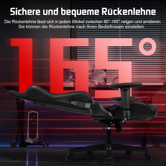 Homimaster Gaming Stuhl, Bürostuhl Ergonomisch mit verstellbare Lendenkissen, Kopfkissen und Armlehnen, Gaming Chair Gepolstert, Gamer Stuhl Wippfunktion, Gaming Stuhl 150 kg Belastbarkeit