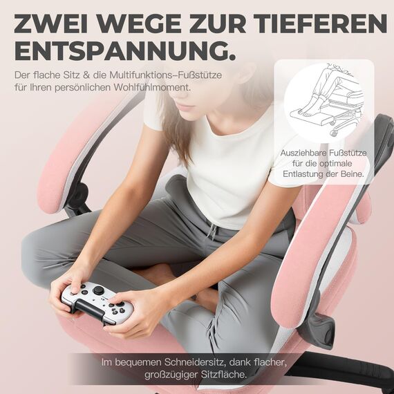 Dowinx Gaming Stuhl mit Taschenfederkissen, Verstellbarer Gaming Sessel mit Fußstütze, Ergonomischer Racing Gamer Stuhl 150 kg belastbarkeit, Rosa