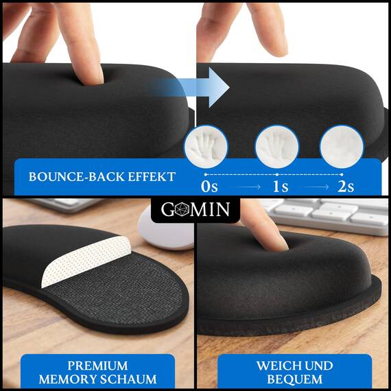Gomin Handballenauflage für Tastatur und Maus, Ergonomisches Handgelenkstützen-Set rutschfest, Memory-Schaum Handgelenkauflage, Tastaturpad Ergonomisch und bequem für Büro und Home Office