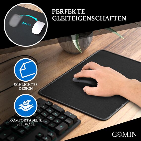 Gomin Mauspad - 28 x 20 cm (5er Pack) Gaming Mauspad rutschfest – Vernähte Kanten - verbessert Geschwindigkeit und Präzision, Schreibtischunterlage ideal für PC, Laptop und Büro - Mousepad schwarz