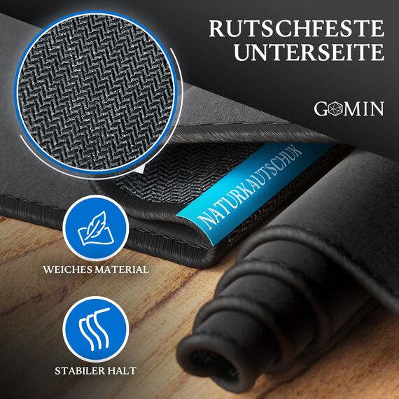 Gomin XXL Gaming Mauspad 900 x 400 mm, Großes Mousepad rutschfest und Wasserdicht, ohne störendes Logo verbessert Präzision und Geschwindigkeit, Tischunterlage XXL ideal für Büro und Gaming, Schwarz