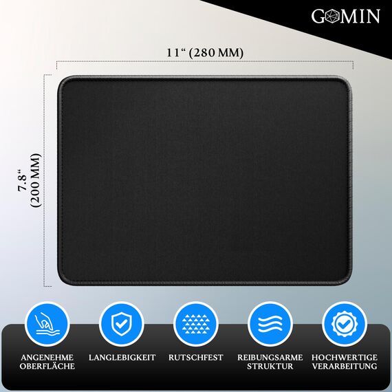 Gomin Mauspad - 28 x 20 cm (3er Pack) Gaming Mauspad rutschfest – Vernähte Kanten - verbessert Geschwindigkeit und Präzision, Schreibtischunterlage ideal für PC, Laptop und Büro - Mousepad schwarz