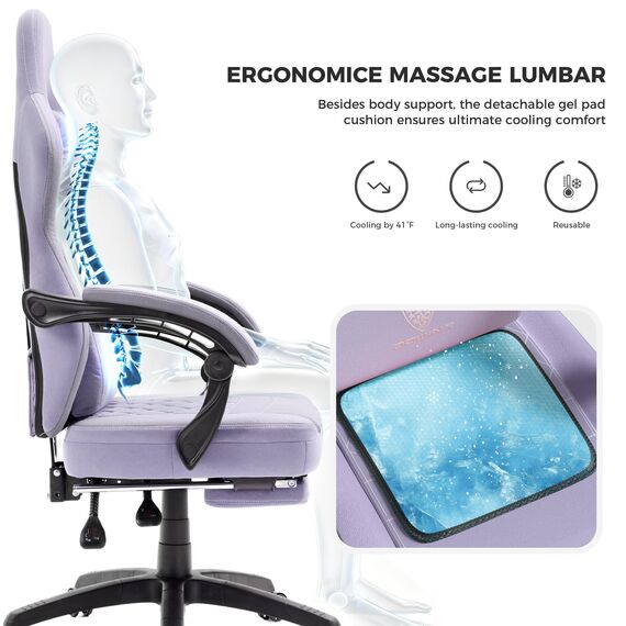 Dowinx Gaming Stuhl Stoff Bürostuhl mit Taschenfederkissen, Verstellbarer Gaming Chair mit Kopfstütze, Ergonomische Racing Gaming Sessel mit Fußstütze (Lila)