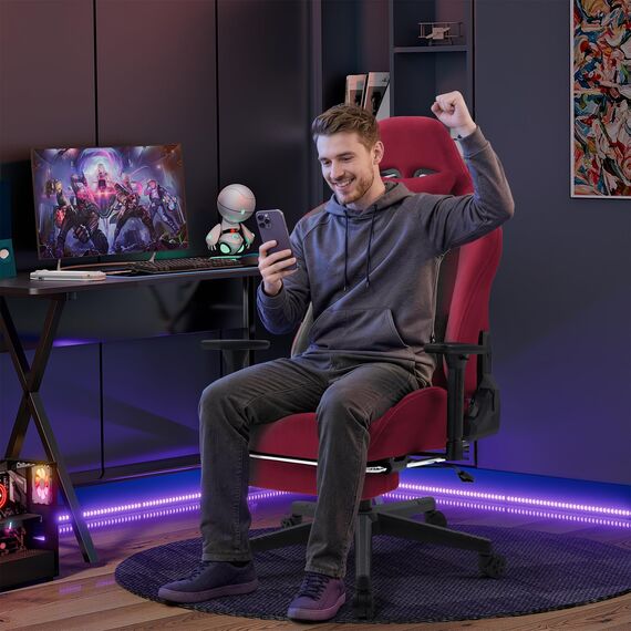 Vittanly Gaming Stuhl, Luxuriöser Wildlederimitat Gaming Chair Bürostuhl, Ergonomischer Schreibtischstuhl mit Fußstütze Kopfstütze und Lendenkissen, 3D Armlehnen, 90-155° Rückenlehne, Weinrot
