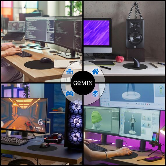 Gomin Mauspad Rund Ø 22cm, Gaming Mousepad rutschfest und Wasserdicht, Ohne störendes Logo verbessert Präzision und Geschwindigkeit, Mouse Pad Klein ideal für Büro, Laptop und Gaming, Schwarz