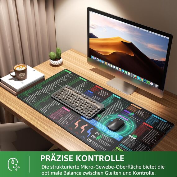 KTRIO Excel Shortcuts Mousepad Deutsch XXL 800x400mm, Großes Mauspad Excel-Tastenkombinationen, Schreibtischunterlage mit Gummiunterseite für Büro & Zuhause