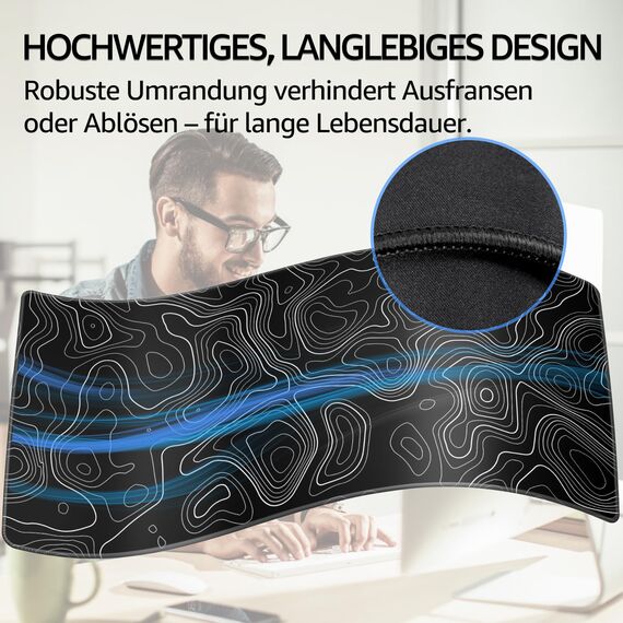 KTRIO XXL Gaming Mauspad 800x400mm, Großes Mousepad verbessert Präzision und Geschwindigkeit Gummiunterseite, Schreibtischunterlage für Gamer & Büro, Topographie Schwarz