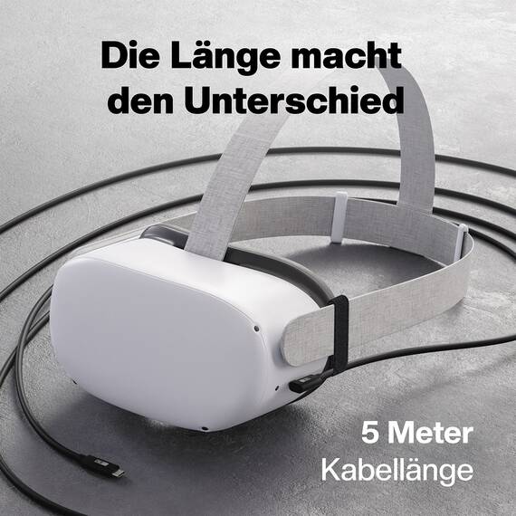 CABLETEX 5m Link Kabel für Meta Quest 3, Oculus Quest 2, PICO 4, PSVR2, Steam VR – USB 3.2 USB C Kabel für VR Headset und Gaming PC, 5 Gbit/s Datenübertragung