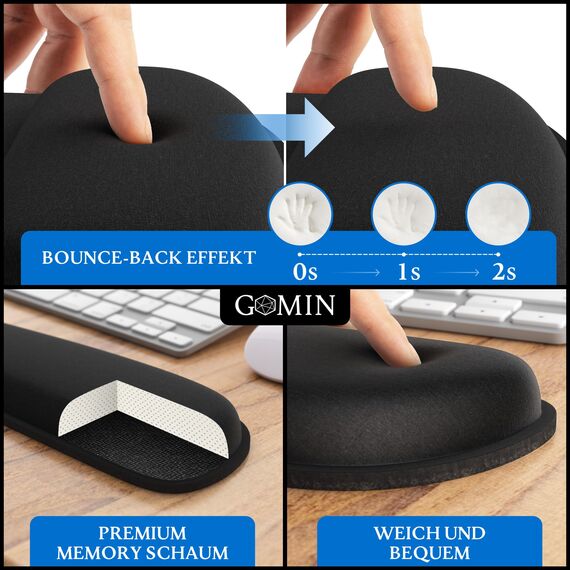 Gomin Mauspad mit Handauflage, Ergonomisches Tastaturpad und Mousepad 2 in 1, Handgelenkauflage für Tastatur und Maus löst Handgelenkschmerzen, Memory Foam Handballenauflage für Büro und Home Office