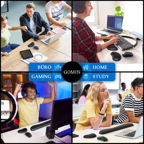 Gomin Handballenauflage für Tastatur und Maus, Ergonomisches Handgelenkstützen-Set rutschfest, Memory-Schaum Handgelenkauflage, Tastaturpad Ergonomisch und bequem für Büro und Home Office