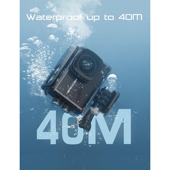 Apexcam M80 4K 60FPS 48MP Action Cam mit 128GB WiFi Karte 40M Ultra HD Unterwasserkamera Wasserdicht Sport Kamera 8X Zoom Voraufnahme Wide Angle mit 2x1350 Akku Kit Zubehör