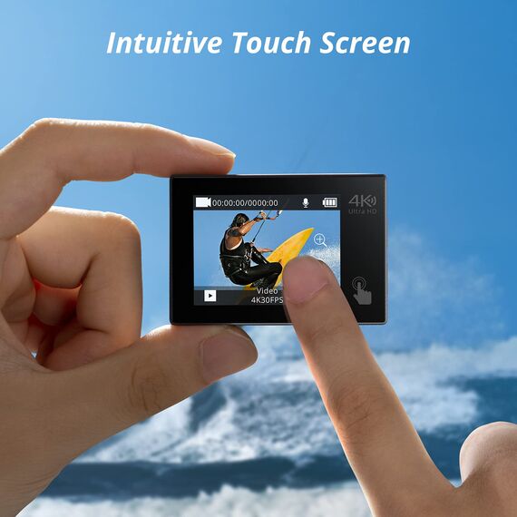 AKASO Brave 4 Pro Action Cam 4K30FPS 20MP mit 128GB U3 Speicherkarte 40M Unterwasserkamera Ultra HD Touchscreen 170 ° Weitwinkel, EIS Stabilisierung, 5X Zoom, 2.4G Fernbedienung und 2 Akkus 1350mAh