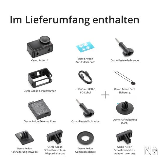 DJI Osmo Action 4 Surf-Combo – wasserdichte Action-Kamera mit Surfsicherung für die Kamerasicherheit, mit 1/1,3-Zoll-Sensor, 4K/120fps, Touchscreen-Bedienung bei Nässe