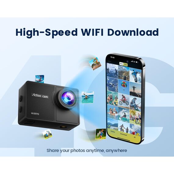 Camlance Action Cam 4K60FPS mit 64GB Karte,HD 48MP 40M Wasserdicht Unterwasserkamera 8X Zoom,WiFi EIS Stabilisierte Helmkamera Fernbedienung Actionkameras,2 * 1350 Akkus-Helmhalterung Zubehör Kits