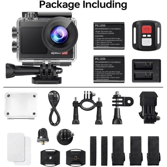 Speed 20 Action Cam 4K60FPS 40MP WiFi Unterwasserkamera 40M Wasserdicht Ultra HD Touchscreen Actioncam 170° Ultra-Weitwinkel, EIS Stabilisierung, 5X Zoom, 2.4G Fernbedienung und 2 Akkus 1350mAh