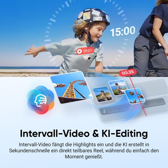 Insta360 GO 3S 128 GB - Tragbare 4K Mini-Kamera, Freihand-POVs, Überall anbringbar, Stabilisierung, 140 min Akku, 10 m wasserdicht, KI-Bearbeitung, Apple Find My, Schwarz, für Vlogs, Reisen, Outdoor