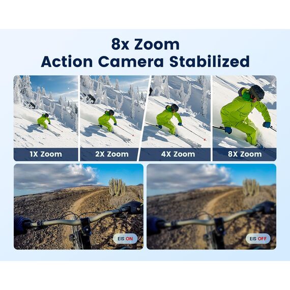 Camlance Action Cam 4K60FPS mit 64GB Karte,HD 48MP 40M Wasserdicht Unterwasserkamera 8X Zoom,WiFi EIS Stabilisierte Helmkamera Fernbedienung Actionkameras,2 * 1350 Akkus-Helmhalterung Zubehör Kits