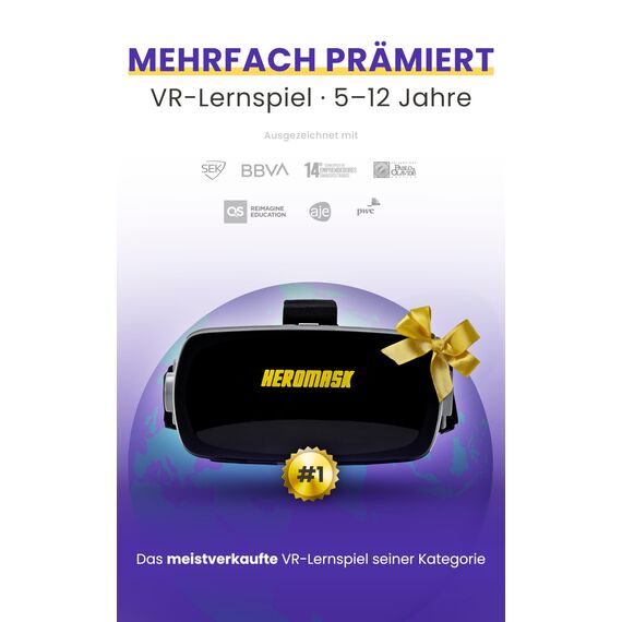 Heromask Virtual Reality Brille Kinder + Sprachenlernen [Geschenke für Kinder]: Spanisch, Englisch etc. Lernspiele für Kinder von 5-12 Jahren. Pädagogisches Spielzeug, iOS