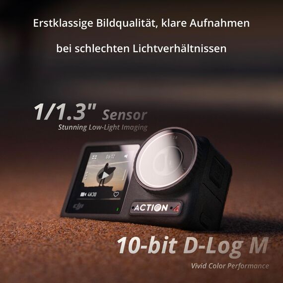 DJI Osmo Action 4 Adventure-Combo, 4K/120fps Action Cam, Unterwasserkamera mit 1/1,3-Zoll-Sensor, 10-Bit und D-Log M, 155° Ultraweitwinkel-Sichtfeld, bis zu 7,5 Std. mit 3 Zusätzlichen Akkus