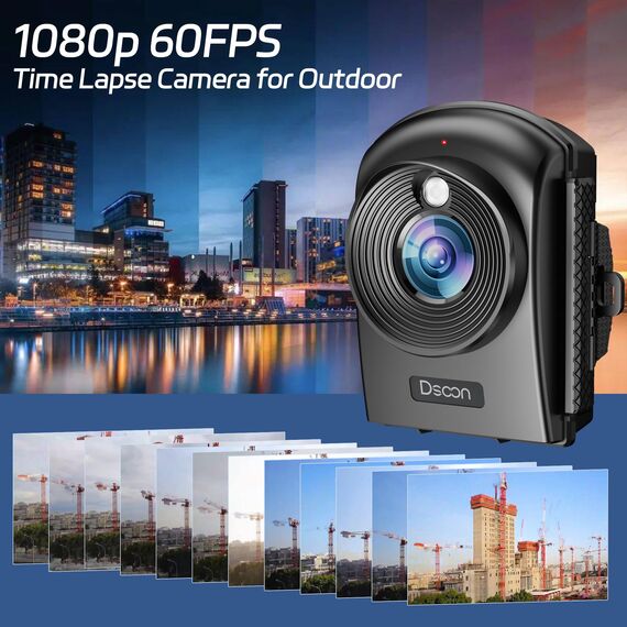 Dsoon Zeitraffer-Kamera, 1080P FHD Zeitraffer-Kamera für Außenaufnahmen von Baustellen, 180 Tage Standby, 110° Weitwinkel & 2,4" LCD-Bildschirm, IP66 wasserdicht, mehrere Modi, inklusive 64GB TF-Karte