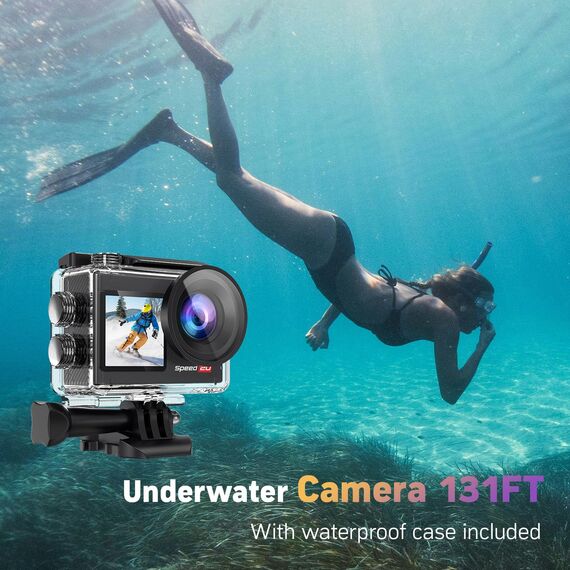 Speed 20 Action Cam 4K60FPS 40MP WiFi Unterwasserkamera 40M Wasserdicht Ultra HD Touchscreen Actioncam 170° Ultra-Weitwinkel, EIS Stabilisierung, 5X Zoom, 2.4G Fernbedienung und 2 Akkus 1350mAh