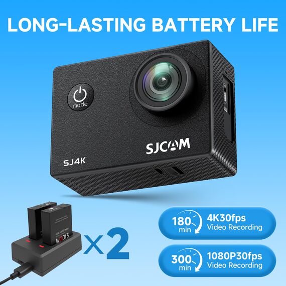 SJCAM SJ4000 Action Cam 4K30fps WiFi Unterwasserkamera,40MP Ultra HD 170°FOV mit EIS Bildstabilisierung, 30m/98ft Wasserdicht Sportkamera mit 2 Akkus, 32G SD Karte und Helmhalterung Zubehör Kits