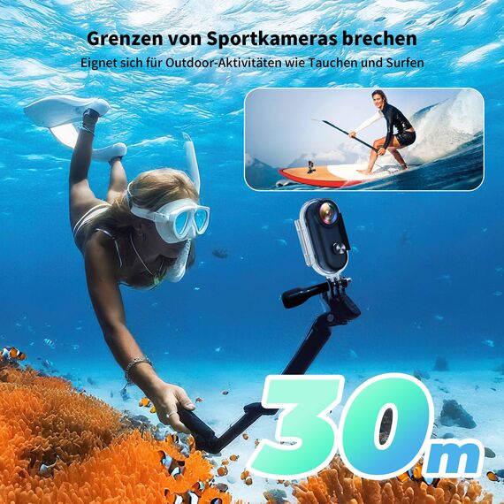 NinjaCam Action Cam 1080P WiFi, Bodycam Körperkamera Mini, 360° Action Kamera, Sportkamera Wasserdicht bis 30M, Multifunctional Accessories, Vlog Kamera, Helmkamera Motorrad, Schwarz