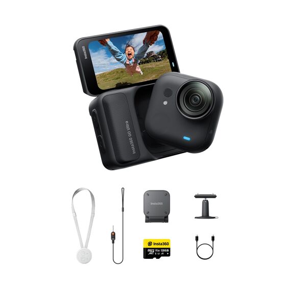 Insta360 GO Ultra Must-Have-Bundle Nachtschwarz- freihändige 4K Mini-Cam, leicht & mobil, top bei wenig Licht, überall anbringbar, FlowState-Stabilisierung, 10 m wasserdicht, Fahrrad- und Lauf-Cam
