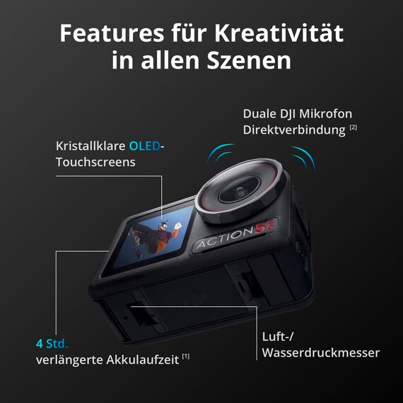 DJI Osmo Action 5 Pro Hiking Combo, Action-Kamera 4K mit revolutionärer Bildqualität, 1/1,3"-Sensor, OLED-Touchscreens, Mic Verbindung, Minikamera ideal für Wandern, Reisen, Vlog