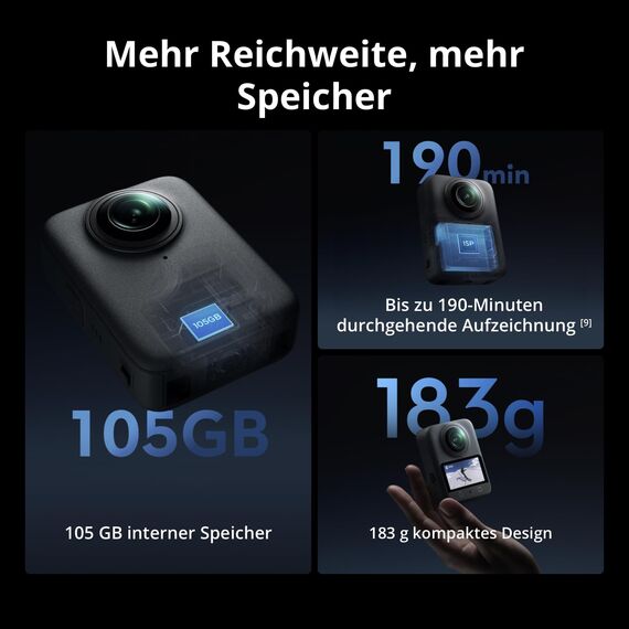 DJI Osmo 360 Vlog Combo, 360 Kamera ideal für Vlogger mit Mic Mini Sender, verlängerte Akkulaufzeit mit 3 Akkus, Action-Kamera mit 1-Zoll 360° Aufnahmen, Natives 8K 360° Video, 170° Sichtfeld