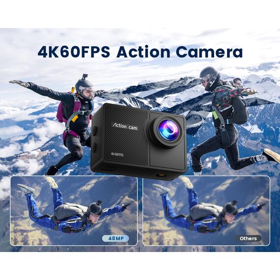 Camlance Action Cam Wasserdicht 4K60FPS mit 128GB Karte,131FT Unterwasserkamera 8X Zoom,WiFi Helmkamera 48MP, Stabilisierte Actionkameras mit Fernbedienung,2 * 1350 Batterien
