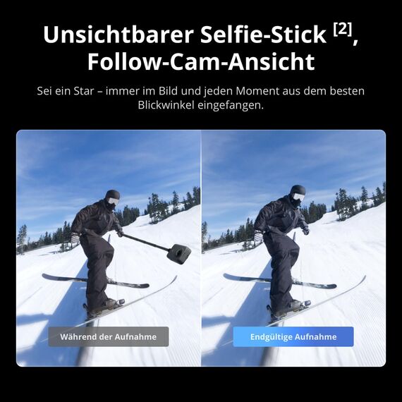 DJI Osmo 360 Skiing Combo, 360 Kamera mit 1-Zoll 360° Aufnahmen, Natives 8K 360° Video, 1,2 m unsichtbarer Selfie-Stick, kältebeständig bis -20 °C, Action-Kamera für Skifahrer
