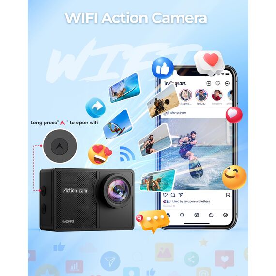 TIMNUT 4K 60FPS Action Cam, Unterwasserkamera mit 128G SD Karte 48MP HD WiFi Kamera mit EIS 40M Wasserdicht Actionkameras Weitwinkel Sportkamera mit 2 * 1350 mAh Akkus Helmhalterung Zubehör Kits