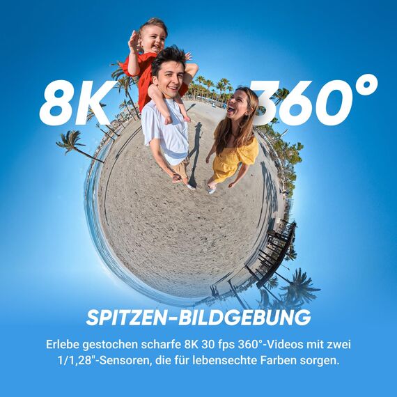 Insta360 X5 No-Drone-Bundle - wasserdichte 8K 360°-Kamera, Unsichtbarer Selfie-Stick-Effekt, Spitze im Schwachlicht, robuste auswechselbare Linsen, 3 h Akku, klarer Sound, Stabilisierung