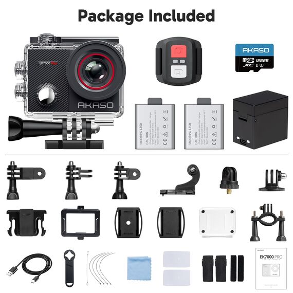 AKASO Action Cam 4K30FPS mit 128GB microSDXC Speicherkarte 20MP WiFi 40M Unterwasserkamera Wasserdicht Ultra HD Touchscreen Einstellbar Weitwinkel EIS Actioncam