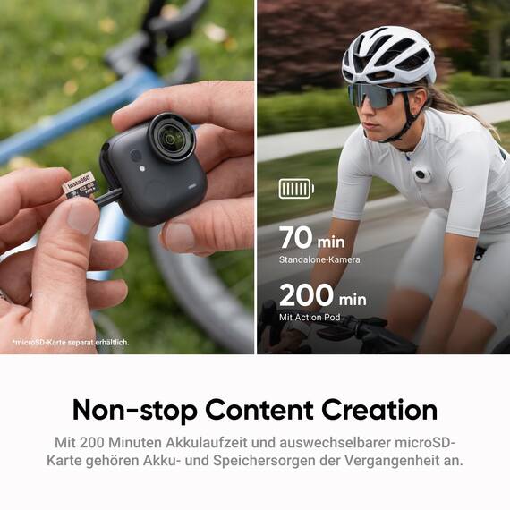 Insta360 GO Ultra Lauf-Bundle Polarweiß - freihändige 4K Mini-Cam, leicht & mobil, top bei wenig Licht, überall anbringbar, FlowState-Stabilisierung, 200 Min Akku, 10 m wasserdicht