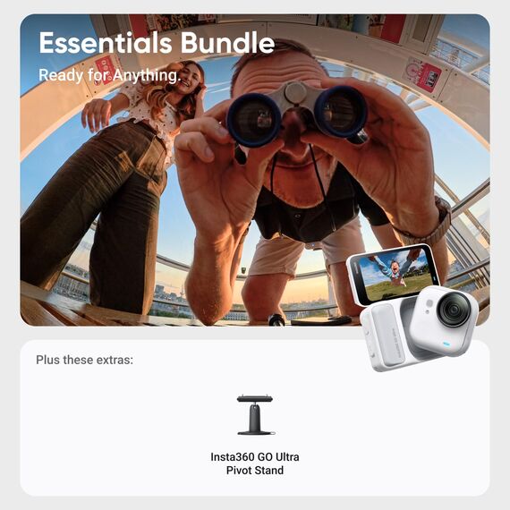 Insta360 GO Ultra Must-Have-Bundle Polarweiß- freihändige 4K Mini-Cam, leicht & mobil, top bei wenig Licht, überall anbringbar, FlowState-Stabilisierung, 10 m wasserdicht, Fahrrad- und Lauf-Cam
