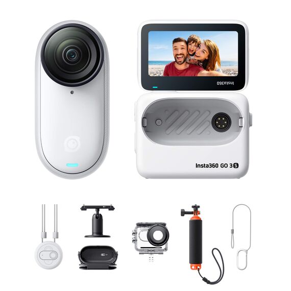 Insta360 GO 3S Wassersport-Bundle - Tragbare 4K Mini-Kamera, Freihand-POVs, Überall anbringbar, Stabilisierung, 140 min Akku, 10 m wasserdicht, KI-Bearbeitung, Schwarz, für Vlogs, Reisen, Outdoor