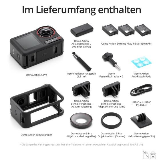 DJI Osmo Action 5 Pro Adventure Combo, Action Cam 4K mit 1/1.3" Sensor, 12 Std. verlängerte Akkulaufzeit mit 3 Akkus, Stabilisierung, Zwei OLED Touchscreens, Unterwasserkamera für Sport, Vlog