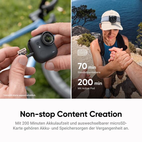 Insta360 GO Ultra Lauf-Bundle Nachtschwarz - freihändige 4K Mini-Cam, leicht & mobil, top bei wenig Licht, überall anbringbar, FlowState-Stabilisierung, 200 Min Akku, 10 m wasserdicht
